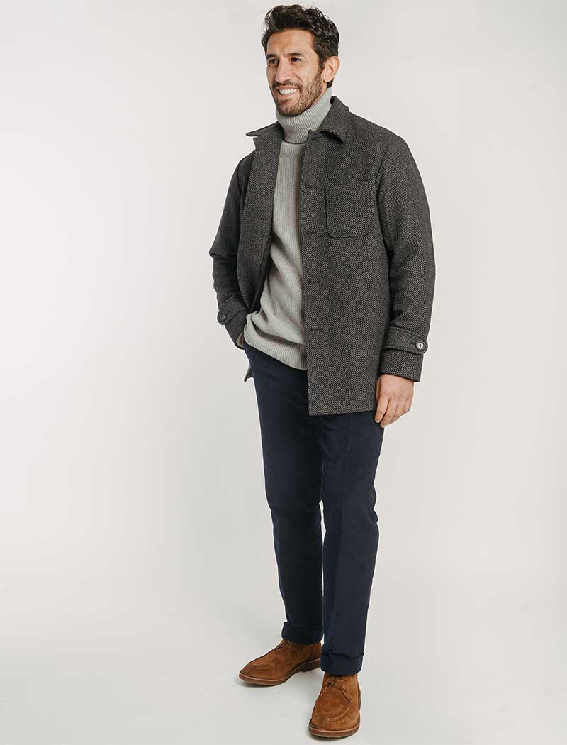 Charcoal Zigzag Wool Overcoat | 40 Colori