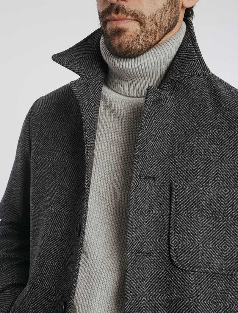 Charcoal Zigzag Wool Overcoat | 40 Colori