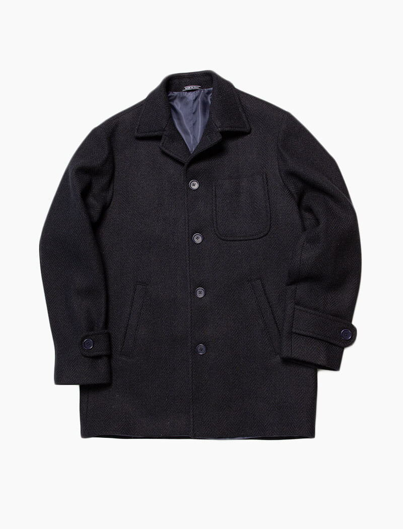 Dark Navy Herringbone Wool Overcoat | 40 Colori