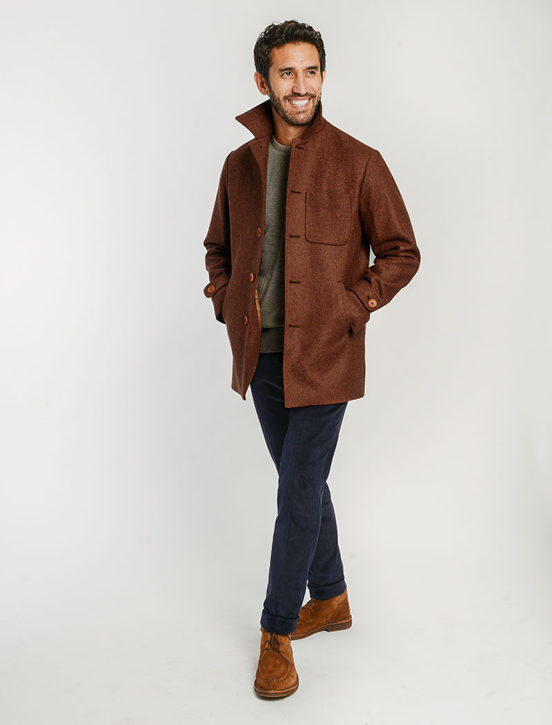 Men's Rust Brick Herringbone 100% Wool Overcoat - 40 Colori