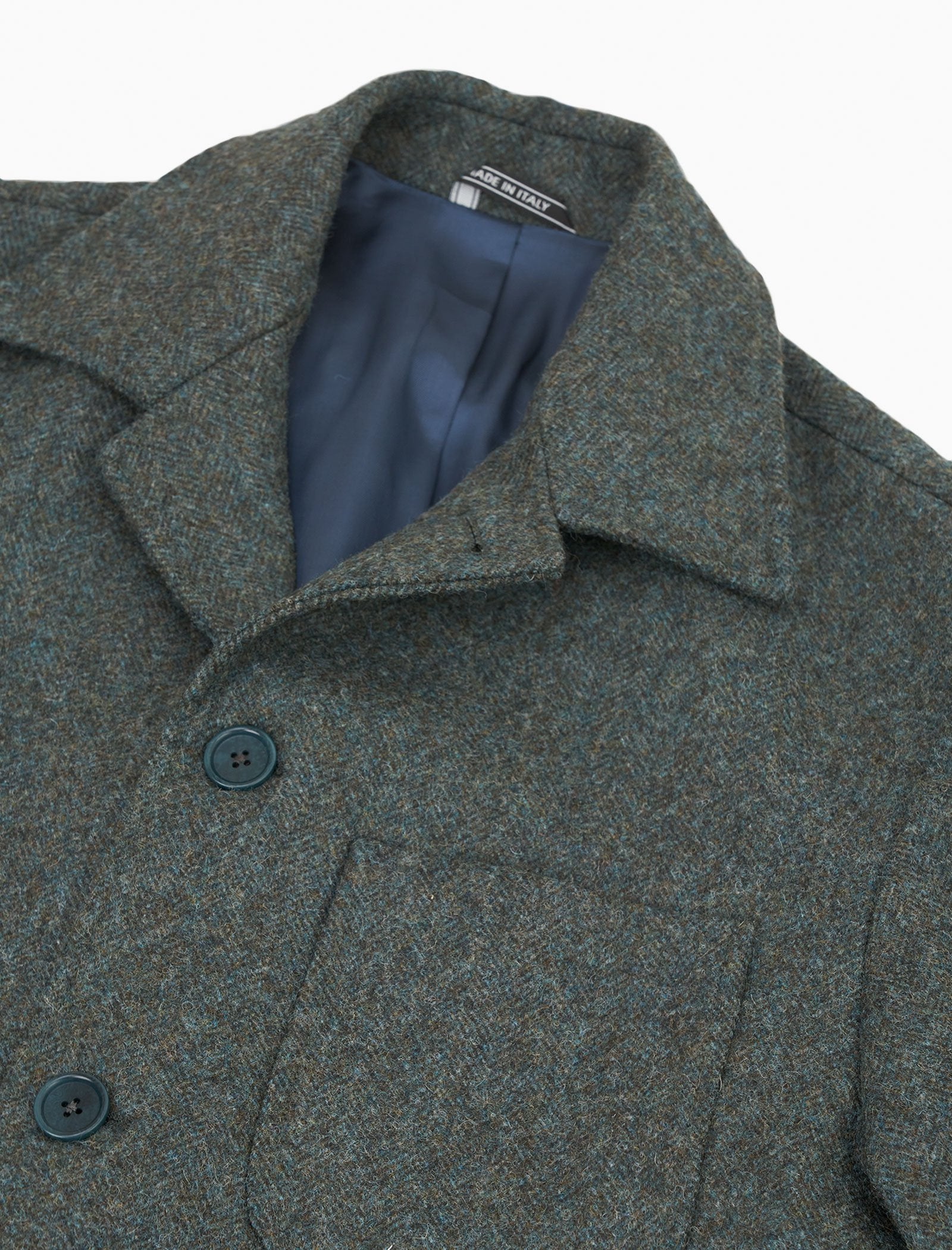 Dark Teal Herringbone Wool Overcoat | 40 Colori