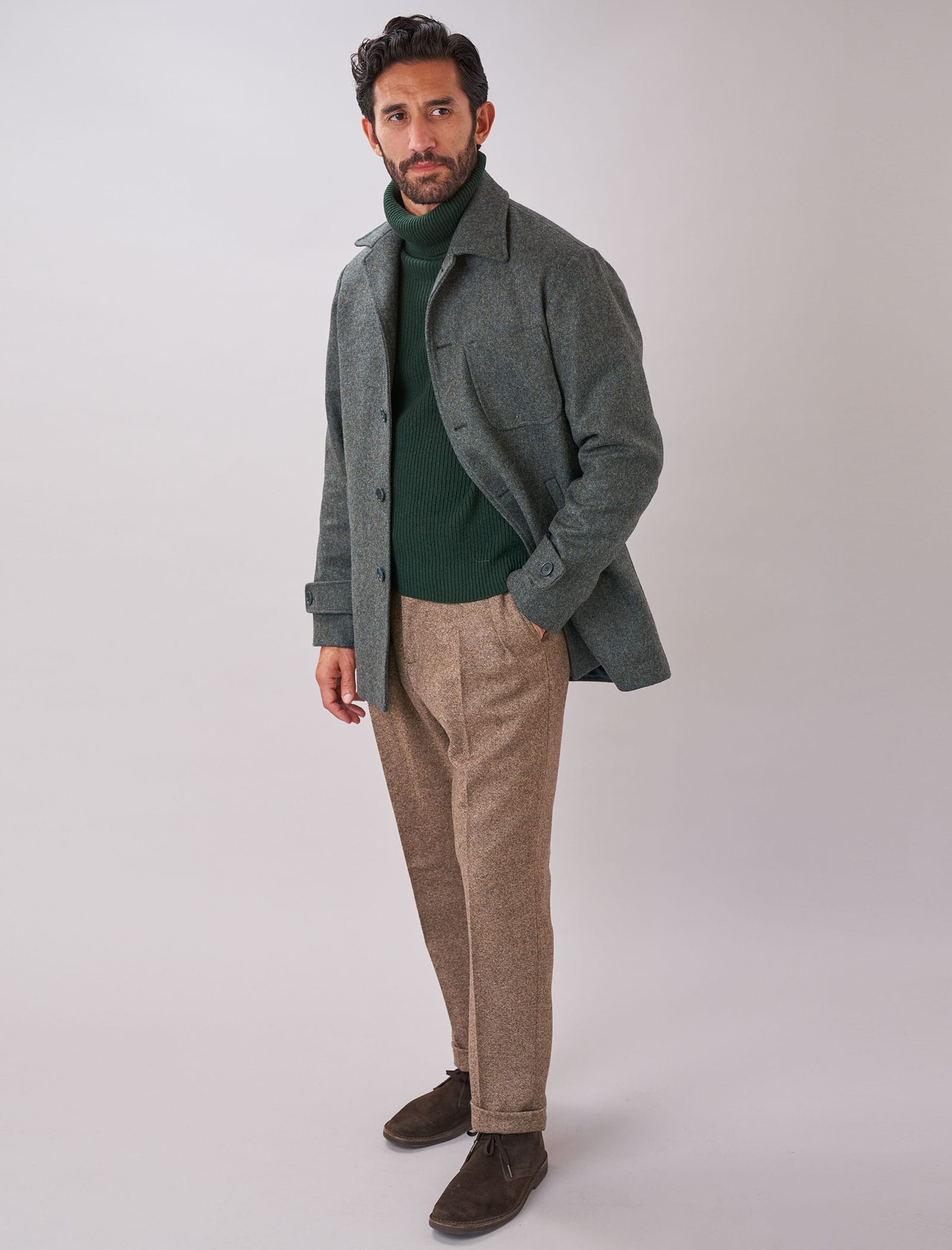 Dark Teal Herringbone Wool Overcoat | 40 Colori