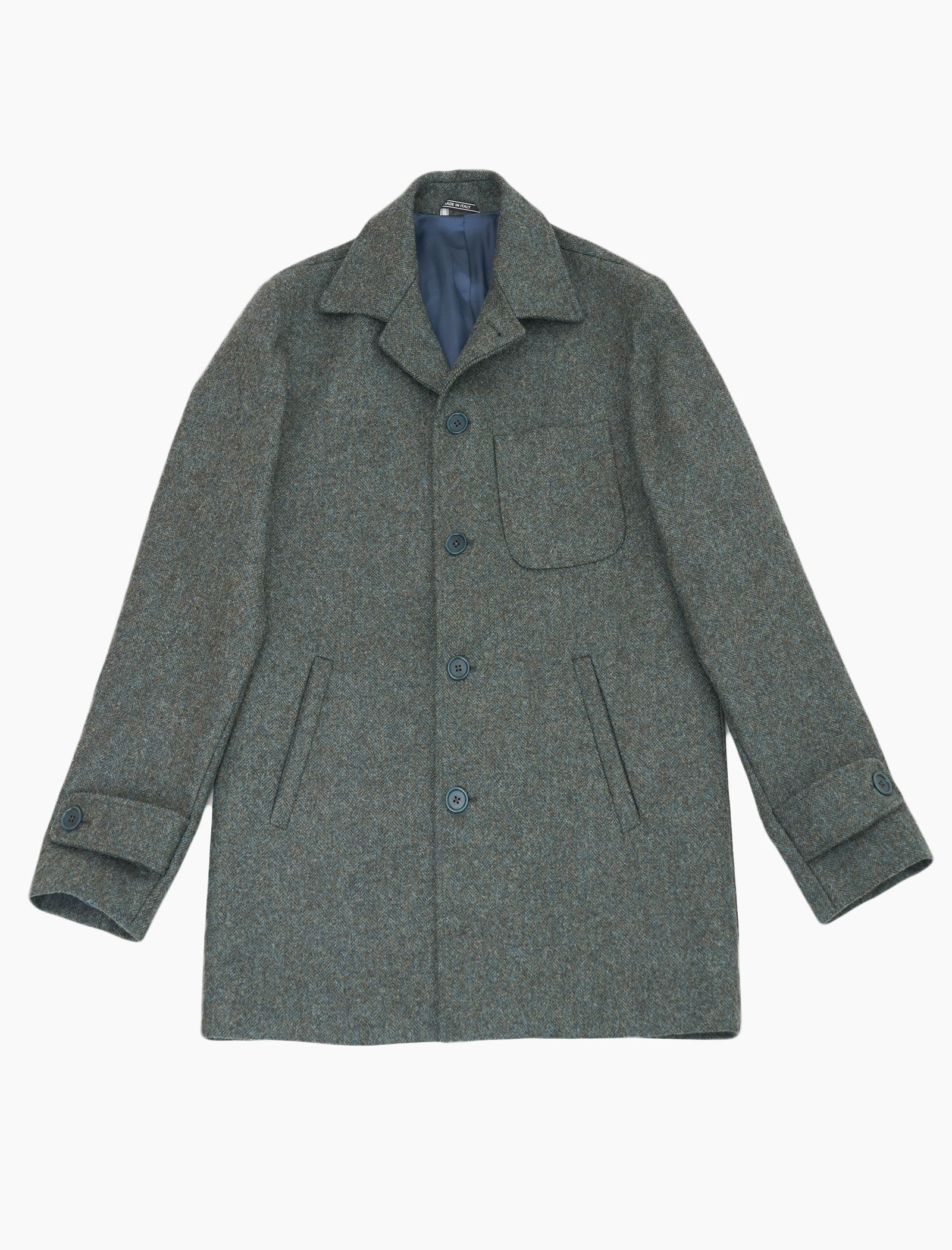 Dark Teal Herringbone Wool Overcoat | 40 Colori