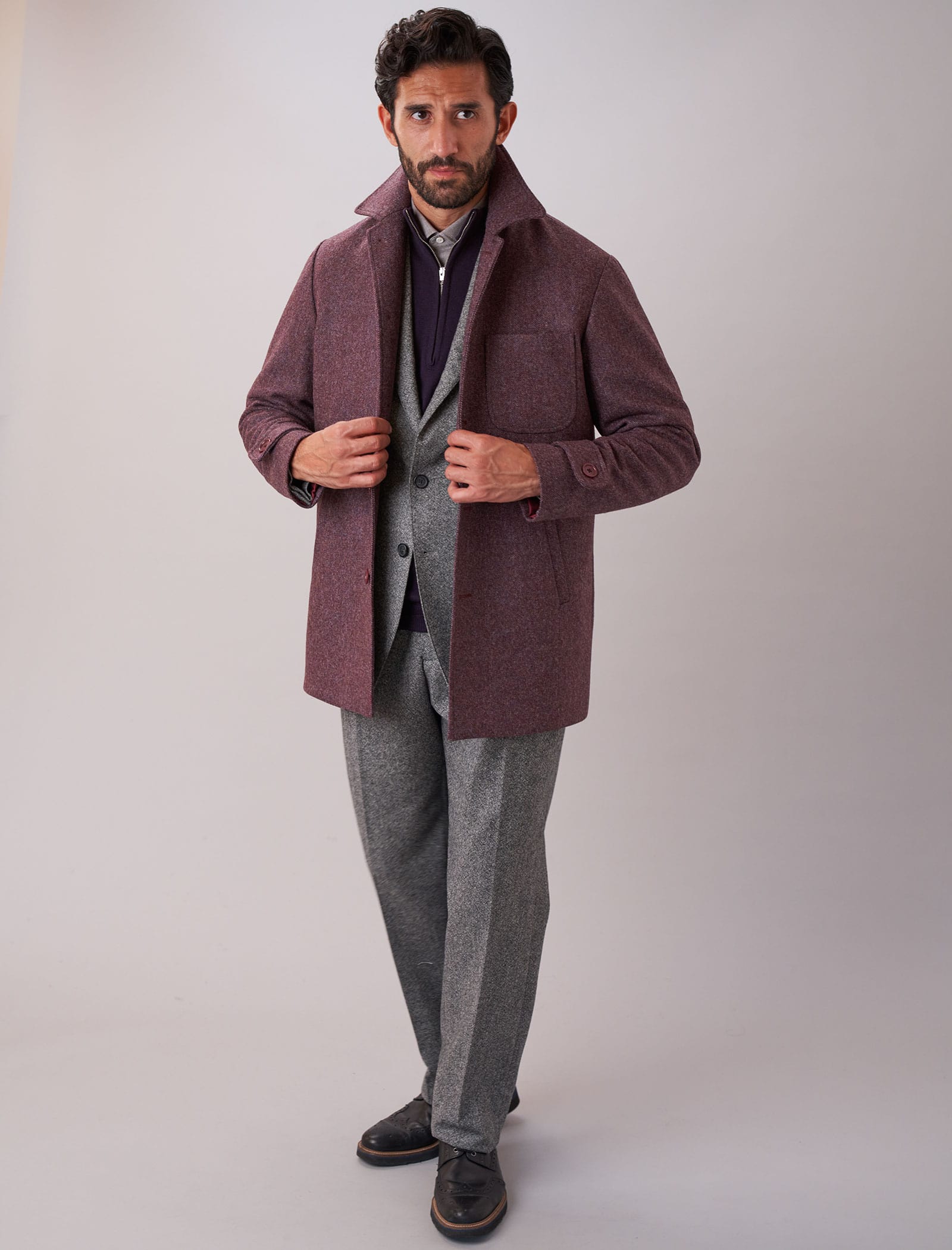 Plum Herringbone Wool Overcoat | 40 Colori