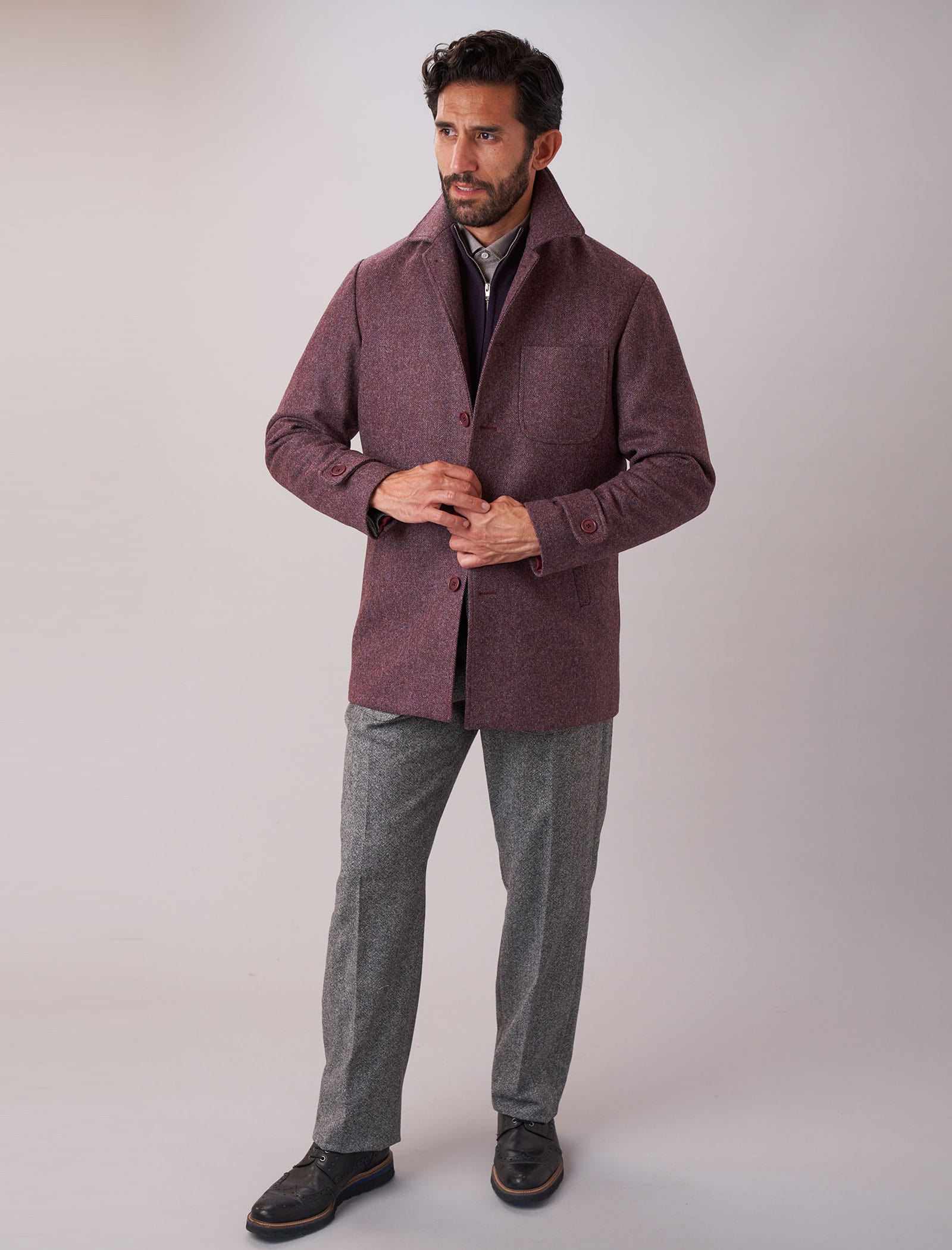 Plum Herringbone Wool Overcoat | 40 Colori