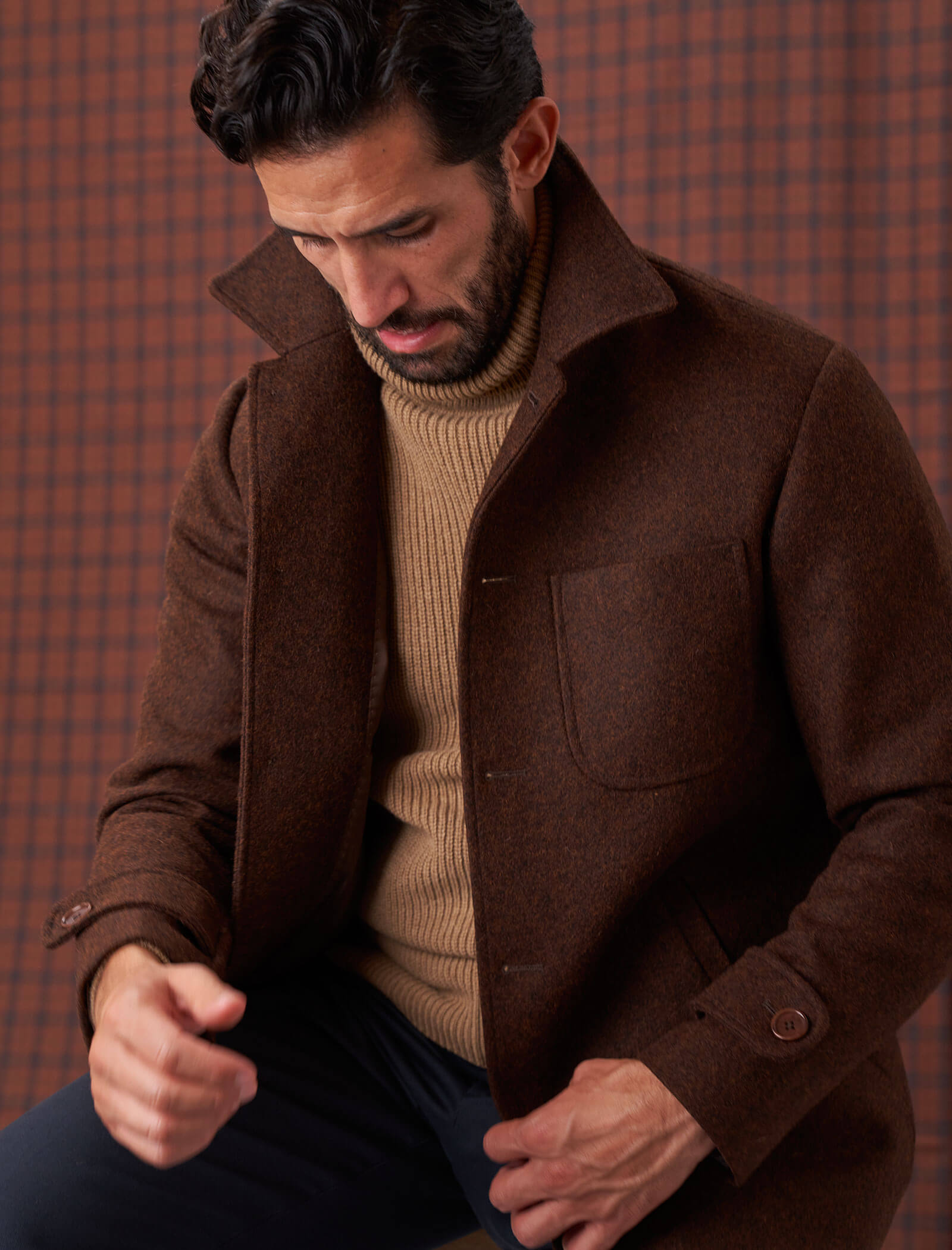 Men's Brown Melange 100% Wool Overcoat - 40 Colori Men's Brown Melange 100% Wool Overcoat - 40 Colori