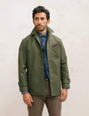Olive Green Waxed Cotton Overcoat | 40 Colori