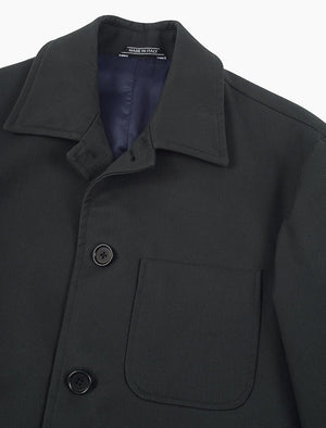 Black Herringbone Waxed Cotton Overcoat | 40 Colori