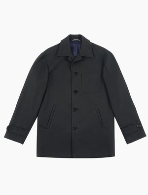 Black Herringbone Waxed Cotton Overcoat | 40 Colori