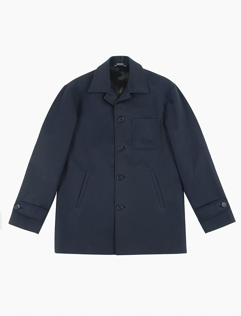 Blue Herringbone Waxed Cotton Overcoat | 40 Colori