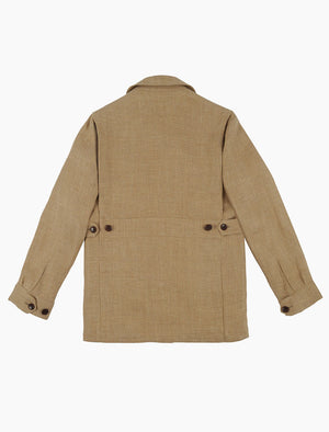 Beige Textured Herringbone Linen Field Jacket | 40 Colori