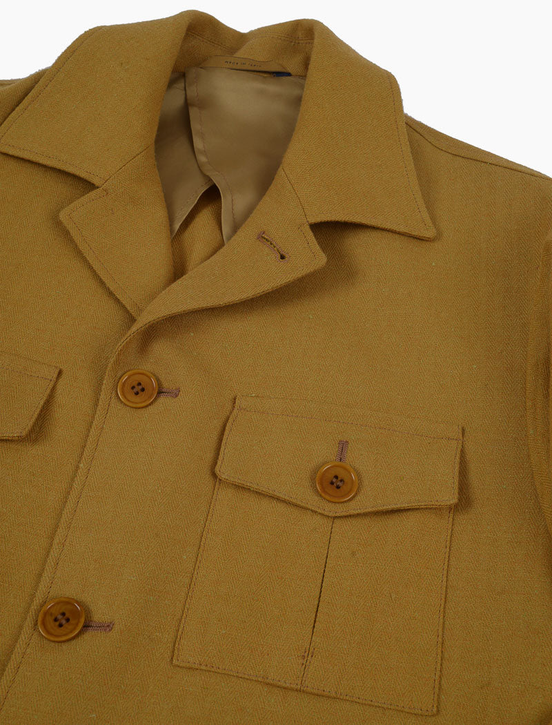 Mustard Herringbone Cotton & Linen Field Jacket | 40 Colori