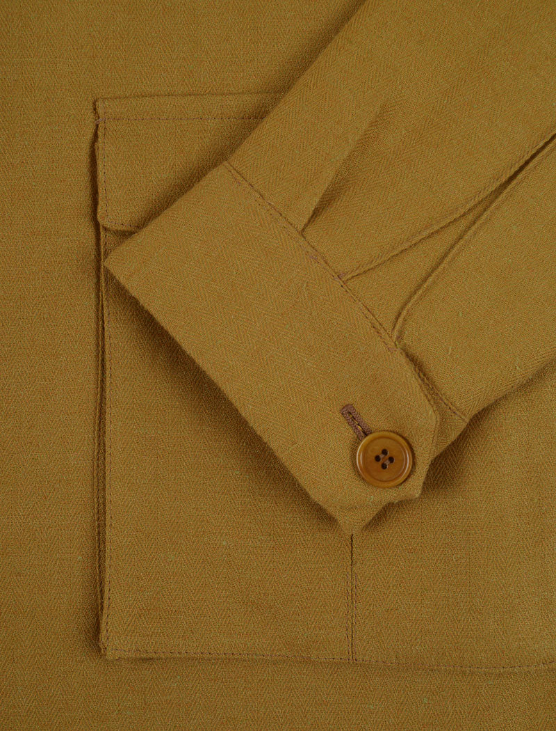Men's Mustard Herringbone Cotton & Linen Field Jacket - 40 Colori