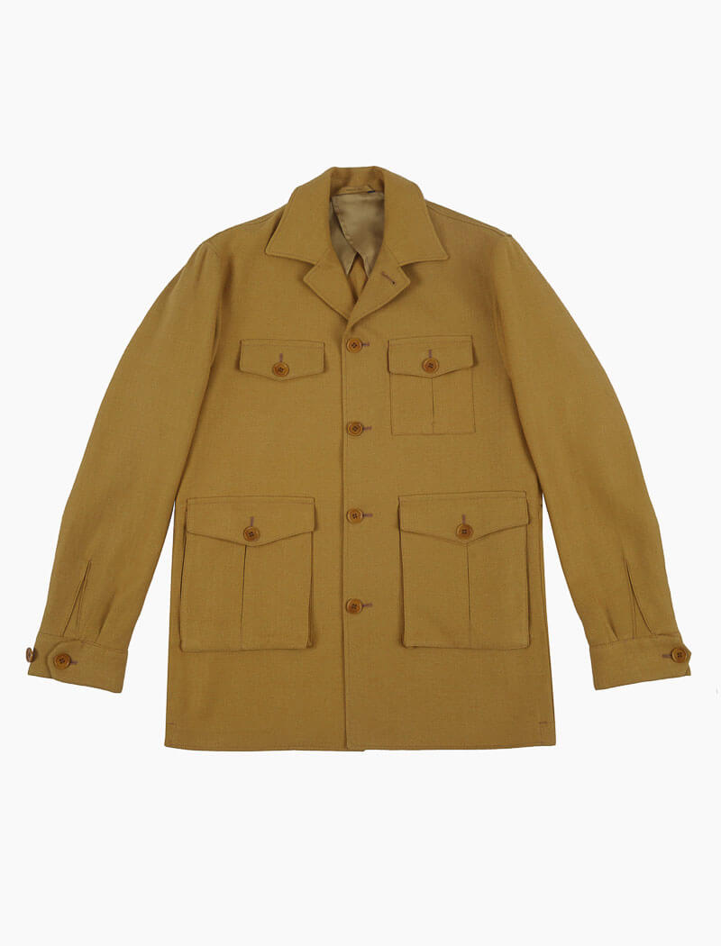 Mustard Herringbone Cotton & Linen Field Jacket | 40 Colori