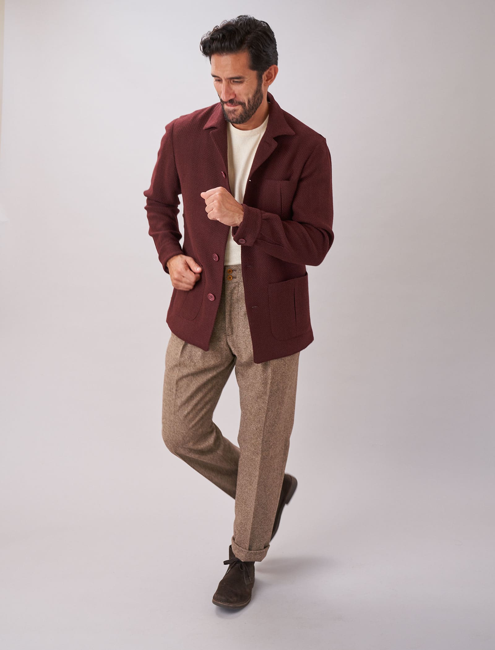 Burgundy Basket Weave Wool & Cashmere Shacket | 40 Colori