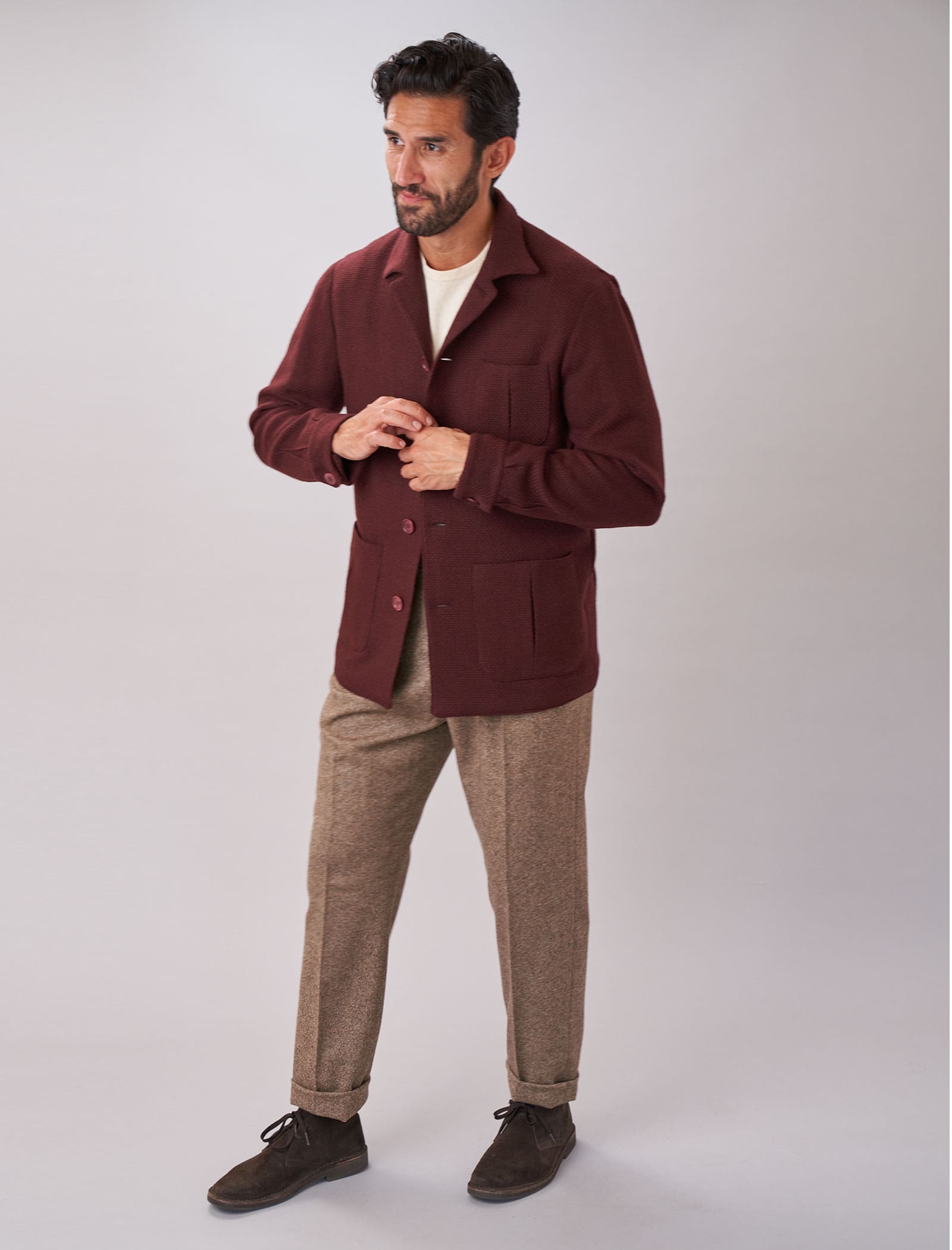 Burgundy Basket Weave Wool & Cashmere Shacket | 40 Colori