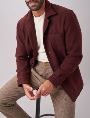 Burgundy Basket Weave Wool & Cashmere Shacket | 40 Colori
