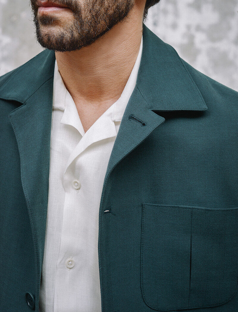 Teal Herringbone Cotton Shacket | 40 Colori