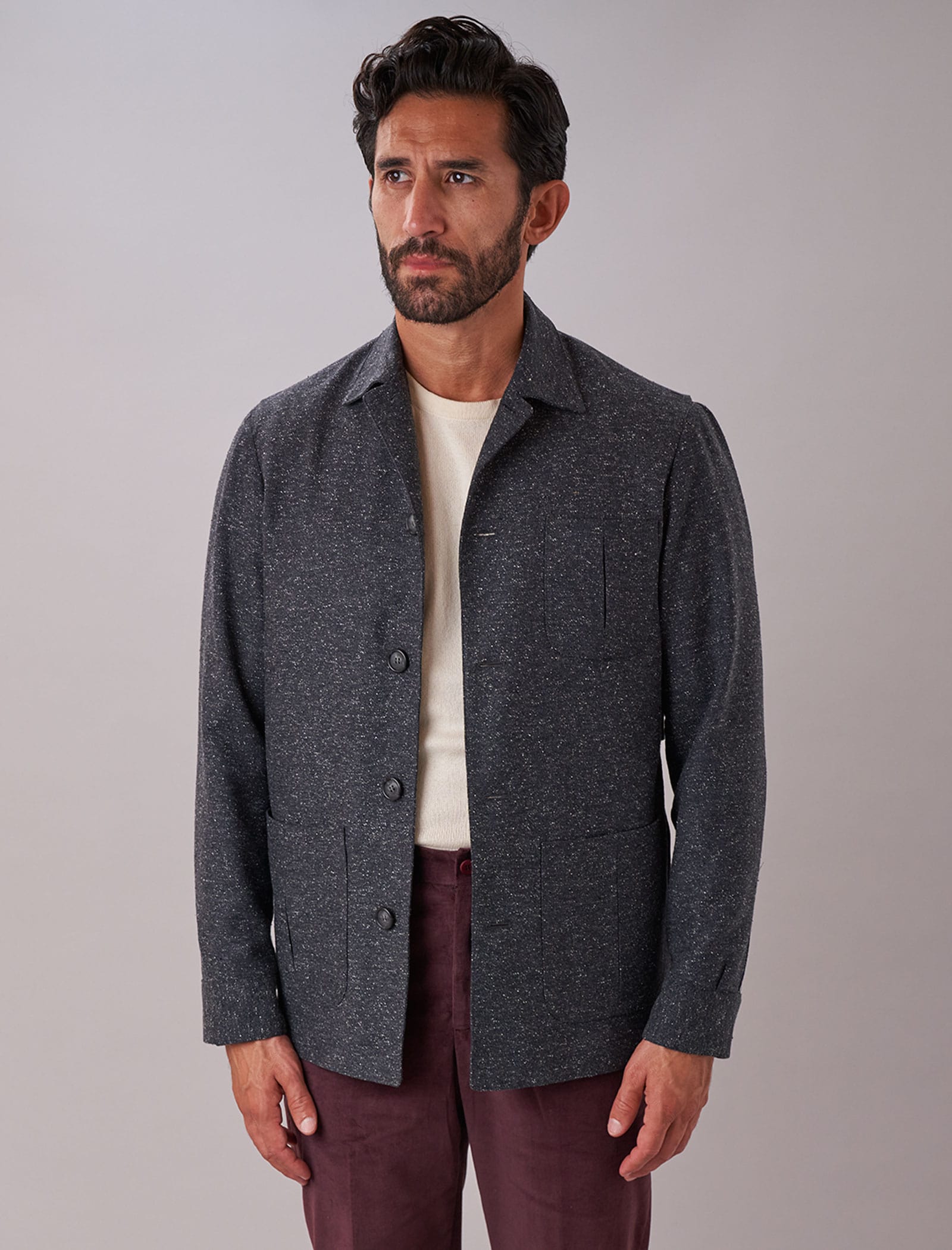 Charcoal Speckled Wool & Silk Shacket | 40 Colori
