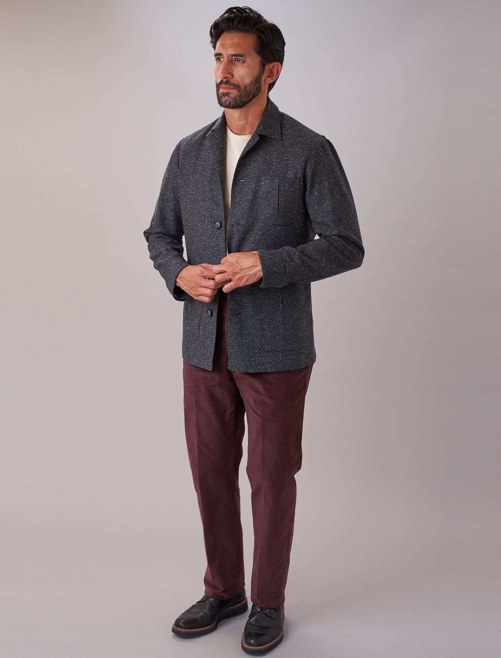 Charcoal Speckled Wool & Silk Shacket | 40 Colori