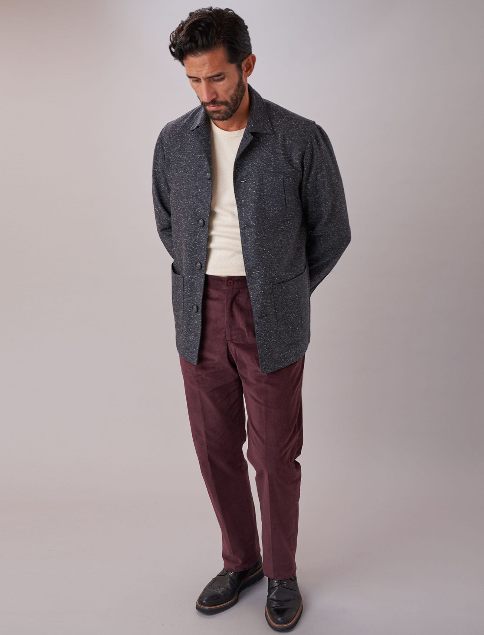 Charcoal Speckled Wool & Silk Shacket | 40 Colori