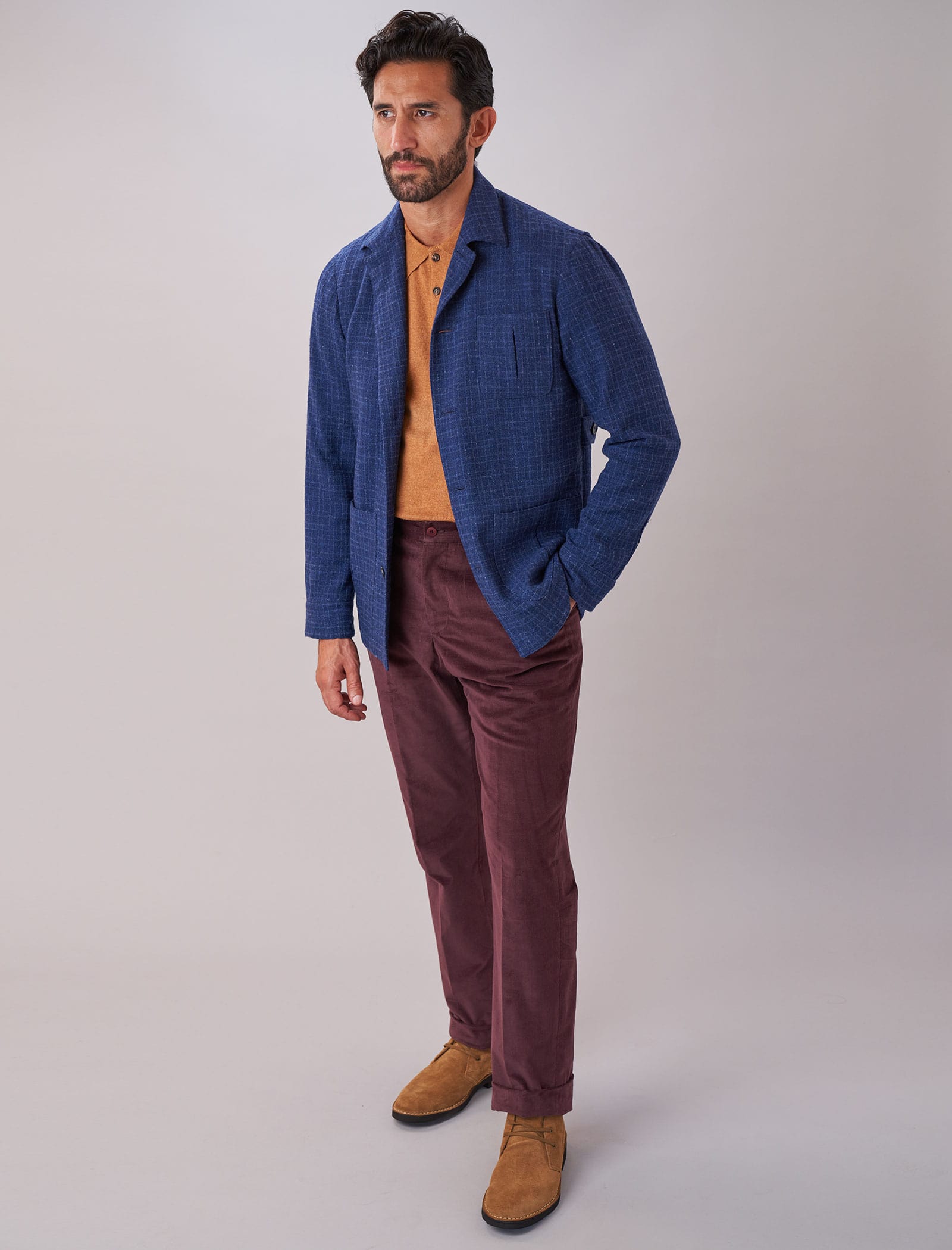 Royal Blue Textured Check Wool Shacket | 40 Colori