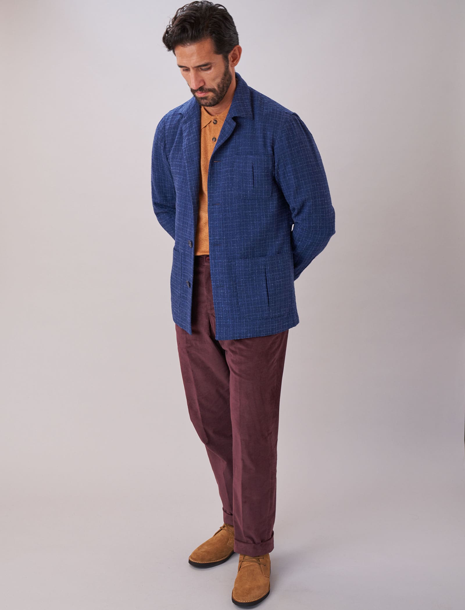 Royal Blue Textured Check Wool Shacket | 40 Colori