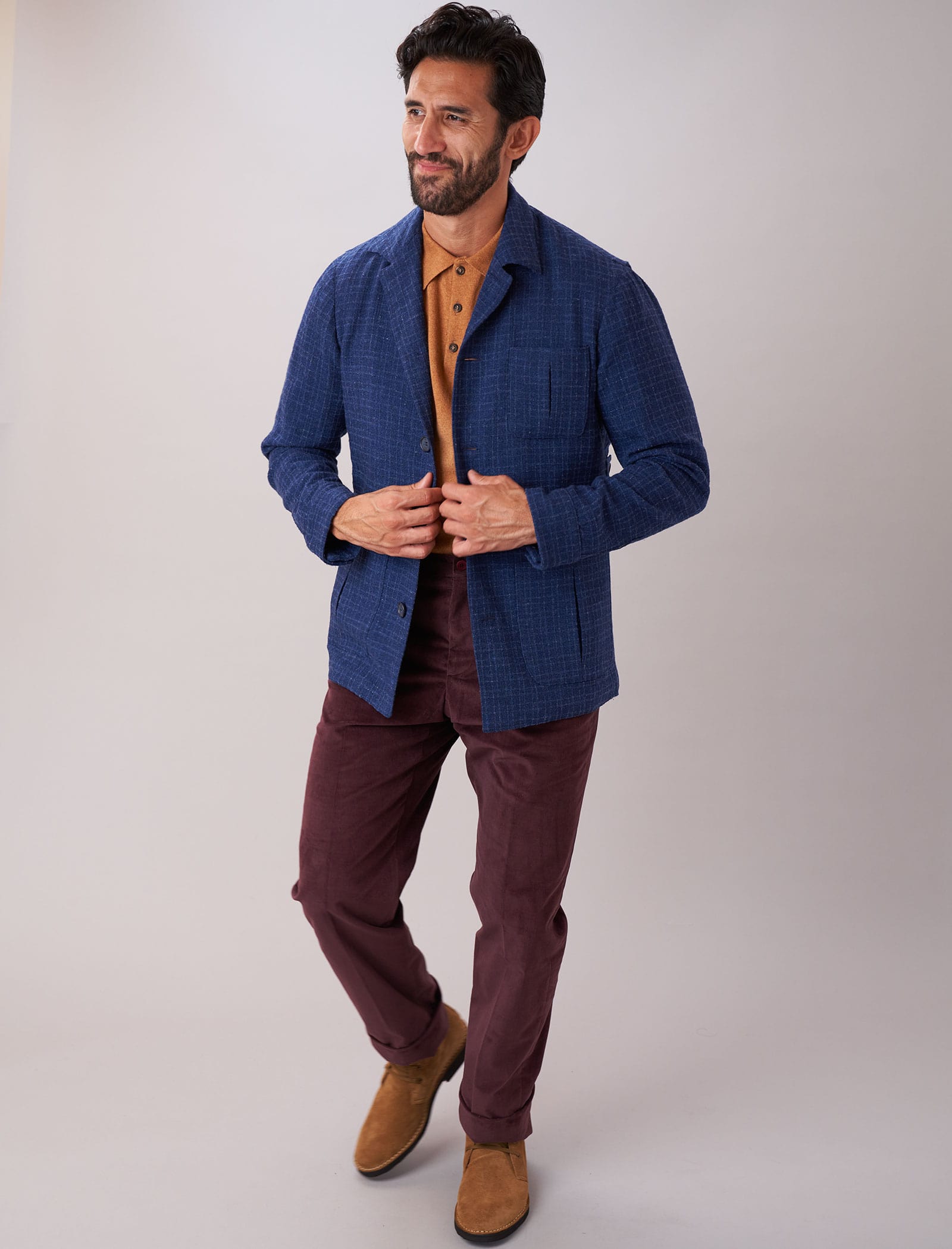 Royal Blue Textured Check Wool Shacket | 40 Colori