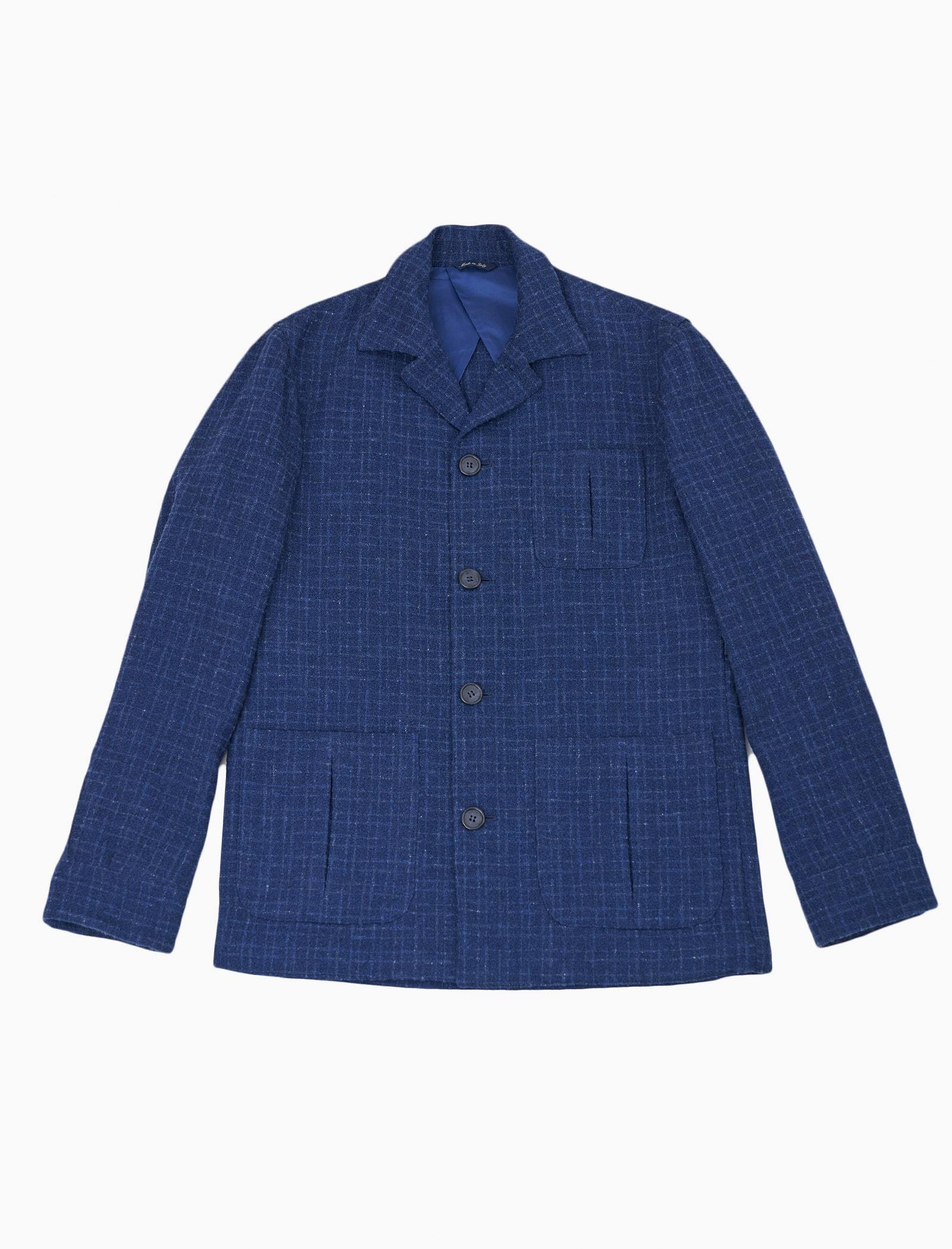 Royal Blue Textured Check Wool Shacket | 40 Colori