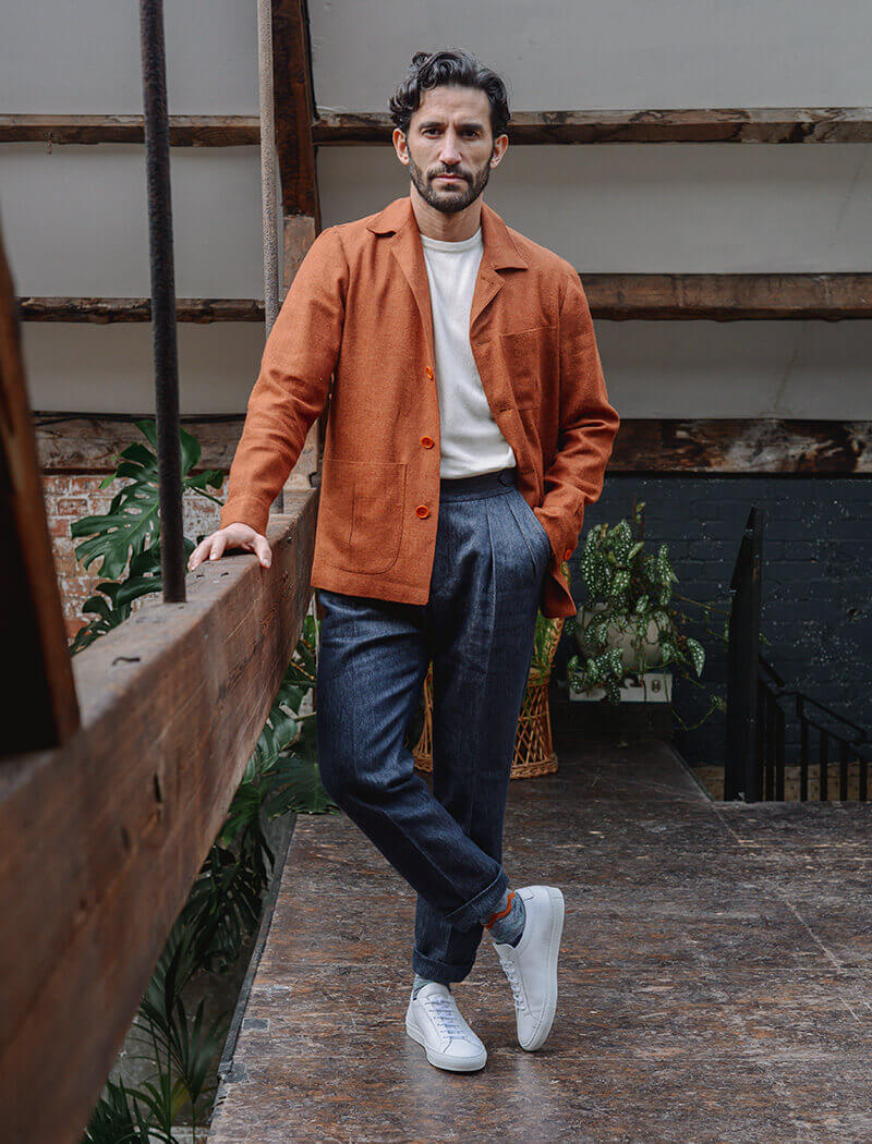 Rust Herringbone Cotton & Linen Shacket | 40 Colori