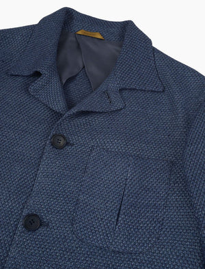 Jeans Blue Textured Jersey Cotton & Linen Shacket | 40 Colori