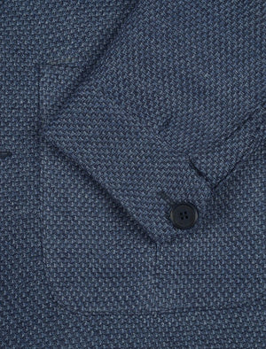 Jeans Blue Textured Jersey Cotton & Linen Shacket | 40 Colori