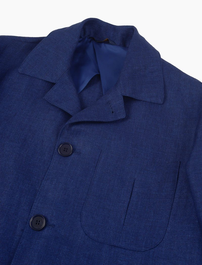 Royal Blue Herringbone Linen Shacket | 40 Colori