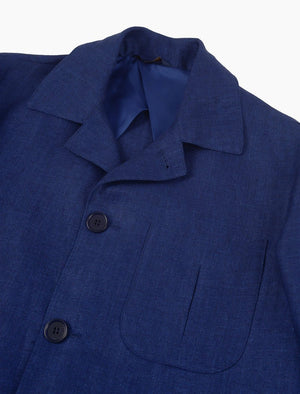 Royal Blue Herringbone Linen Shacket | 40 Colori