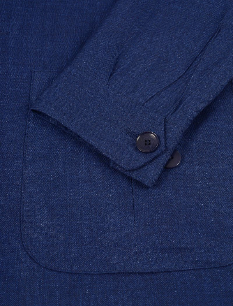 Royal Blue Herringbone Linen Shacket | 40 Colori