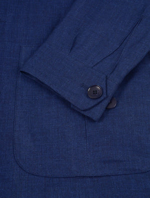 Royal Blue Herringbone Linen Shacket | 40 Colori