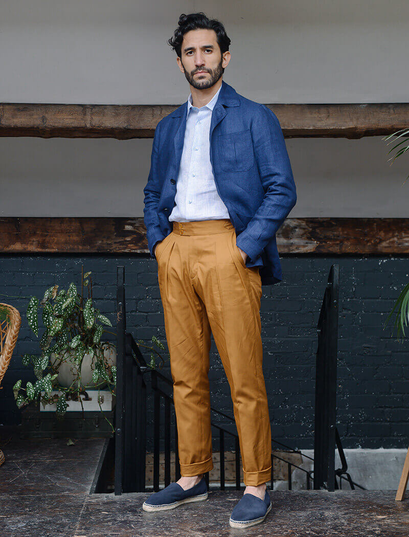 Royal Blue Herringbone Linen Shacket | 40 Colori