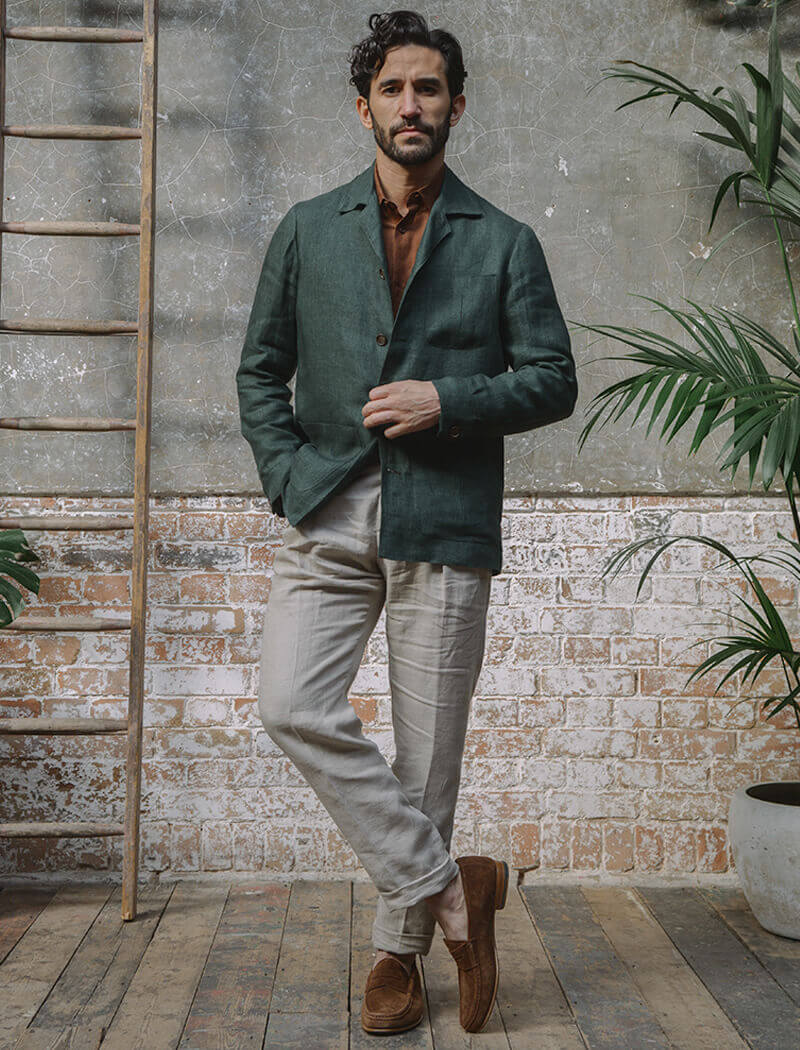 Dark Green Linen Shacket | 40 Colori