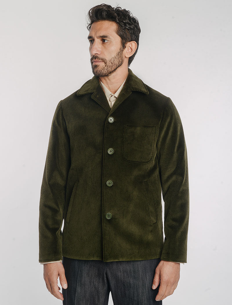 Olive Green Corduroy Short Overcoat | 40 Colori