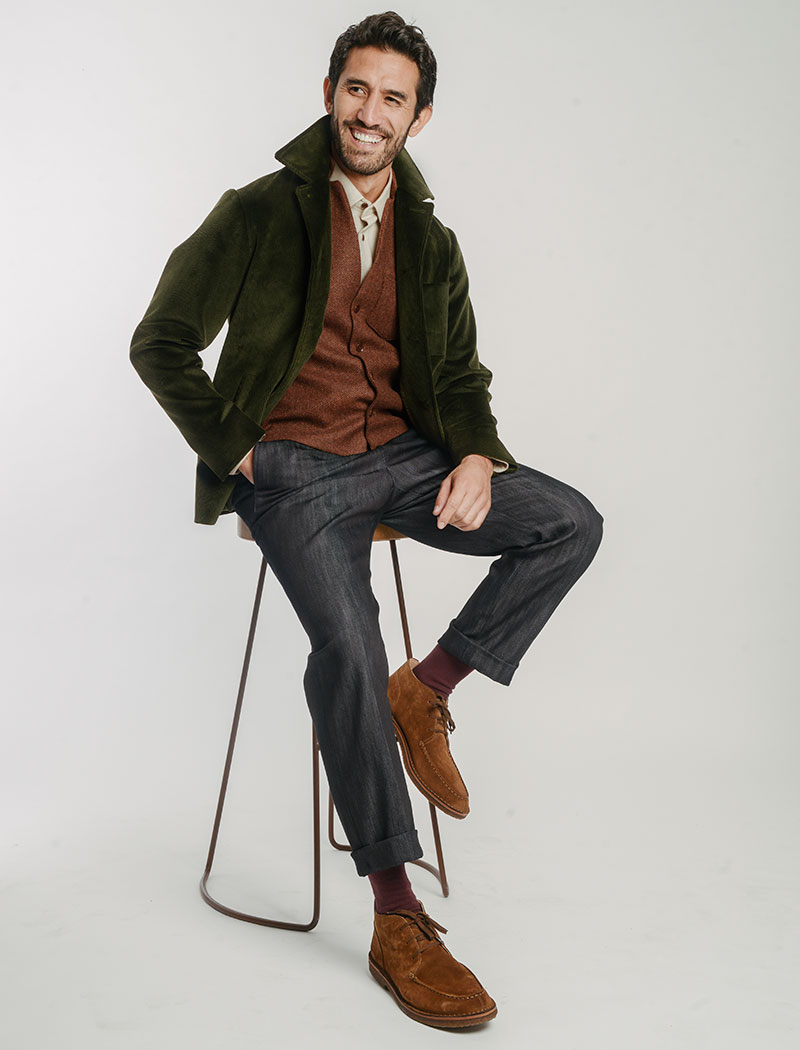 Olive Green Corduroy Short Overcoat | 40 Colori