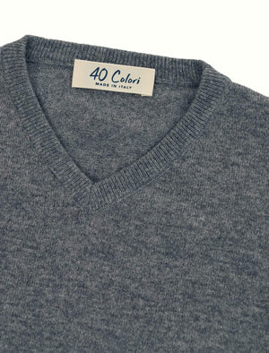 Light Grey V-Neck Cashmere Jumper | 40 Colori