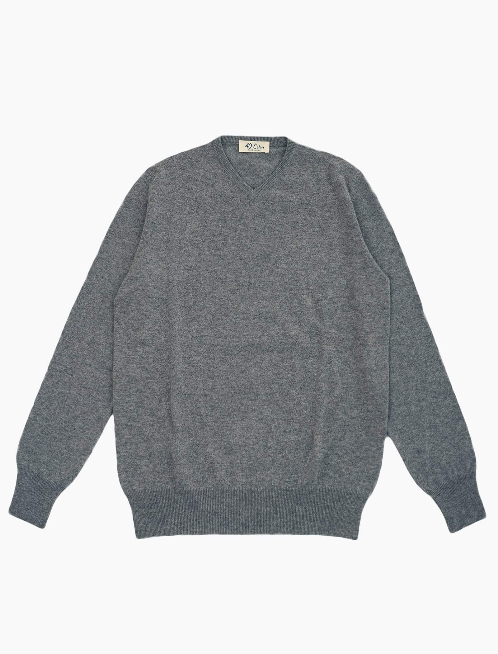 Light Grey V-Neck Cashmere Jumper | 40 Colori