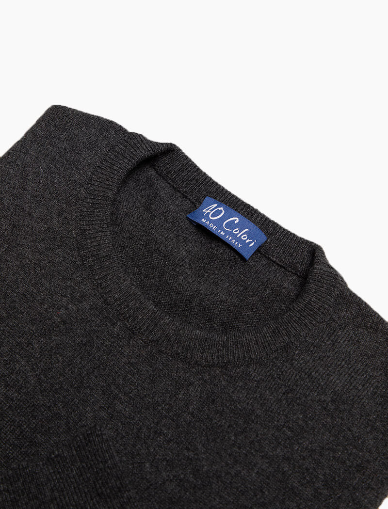 Charcoal Crew Neck Cashmere Jumper | 40 Colori