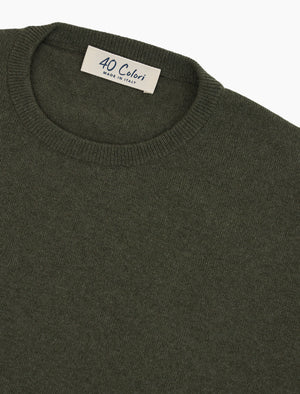 Olive Green Crew Neck Cashmere Jumper | 40 Colori