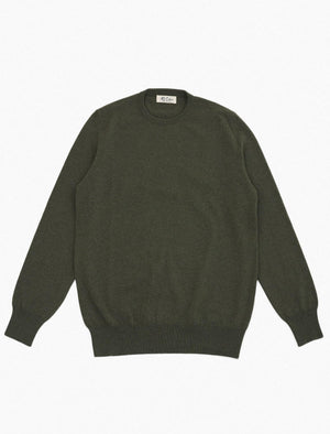 Olive Green Crew Neck Cashmere Jumper | 40 Colori