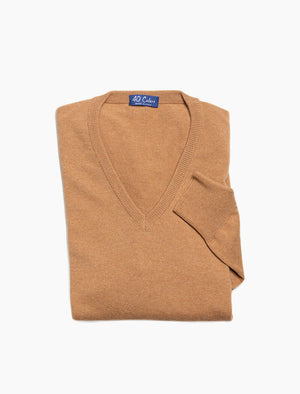 Beige Deep V Neck Cashmere Jumper | 40 Colori