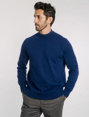 Blue Mock Neck Cashmere Jumper | 40 Colori