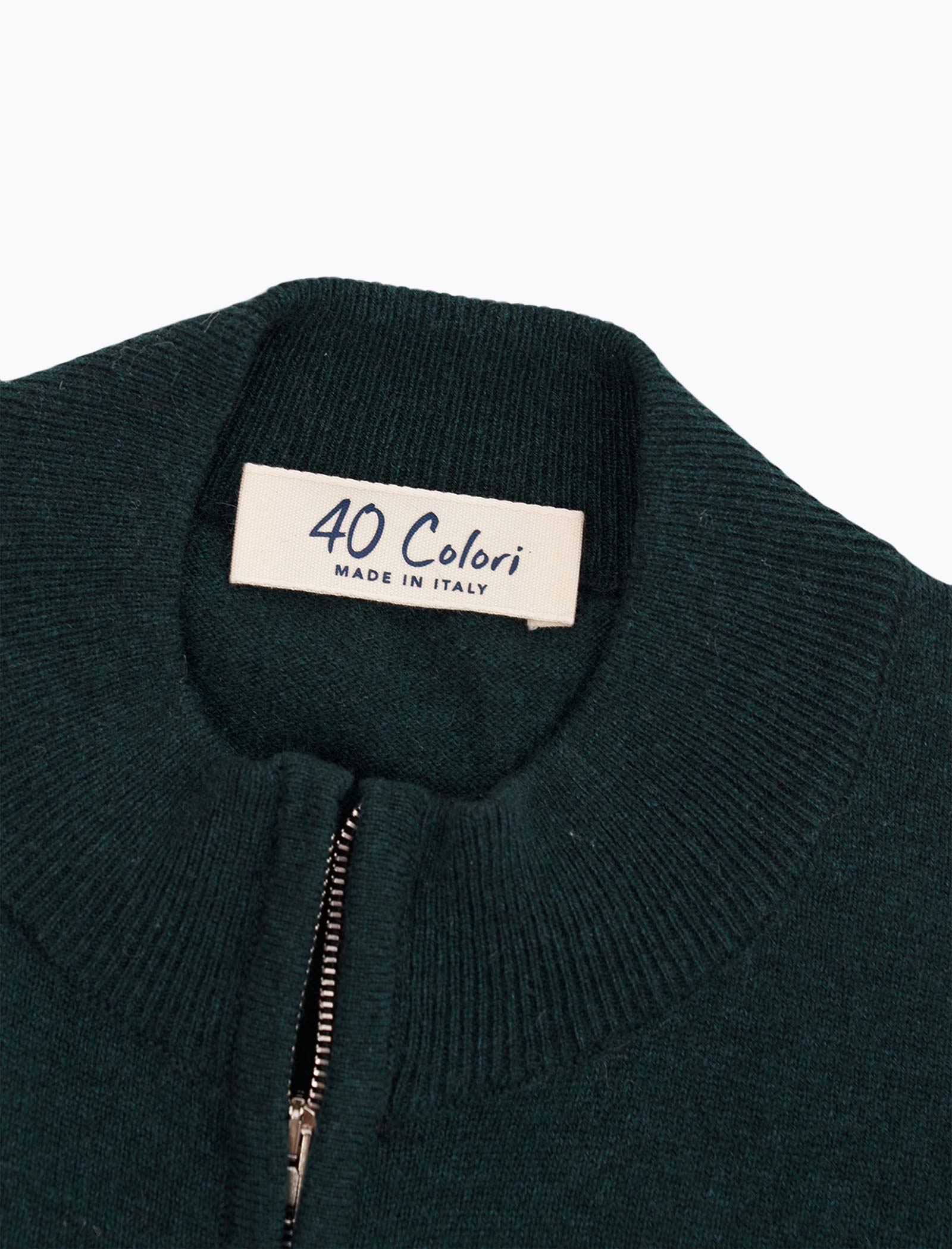 Dark Green Mock Neck Cashmere Quarter Zip Jumper | 40 Colori 