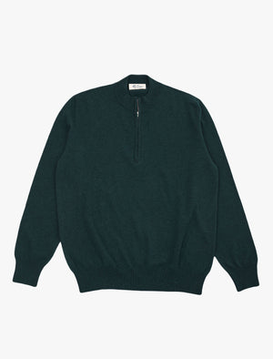 Dark Green Mock Neck Cashmere Quarter Zip Jumper | 40 Colori 