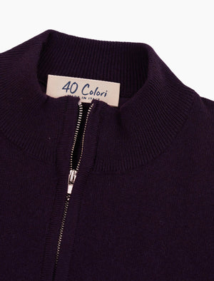 Dark Plum Mock Neck Cashmere Quarter Zip Jumper | 40 Colori 